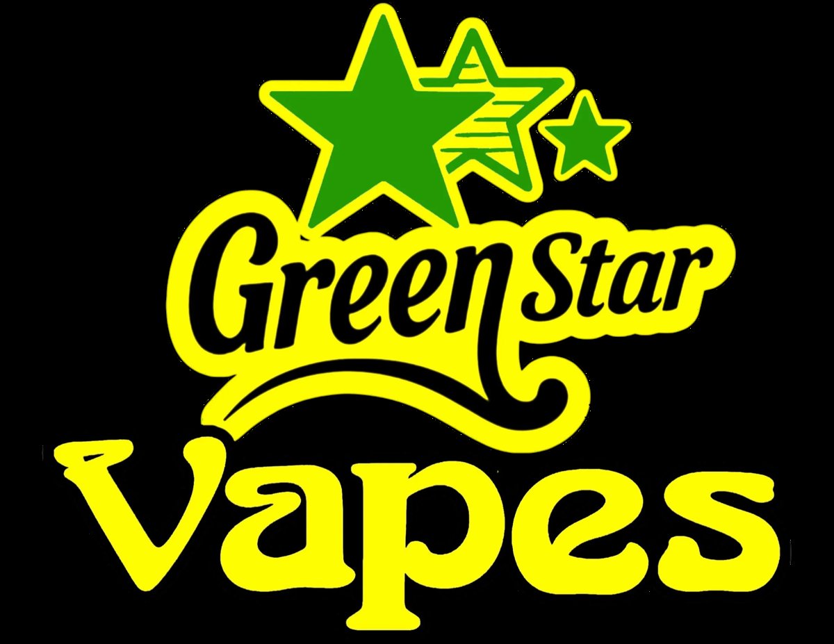 Green Star Vapes logo with yellow text and star graphics on black background